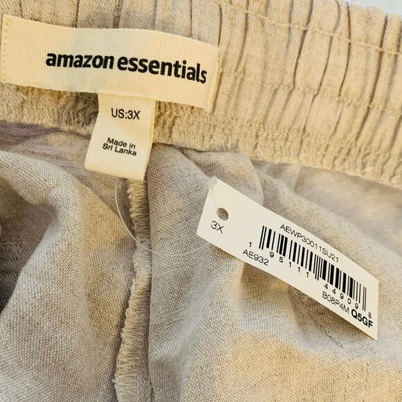 NEW Amazon Size 3X Linen Blend Relaxed Fit Wide Leg Pant Drawstring Ecru Beige - Picture 7 of 8